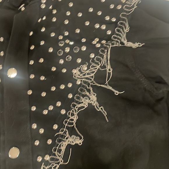 371. LAST 1! DENIM BLACK STUD FRINGE JACKET CLEARANCE - Picture 6 of 6